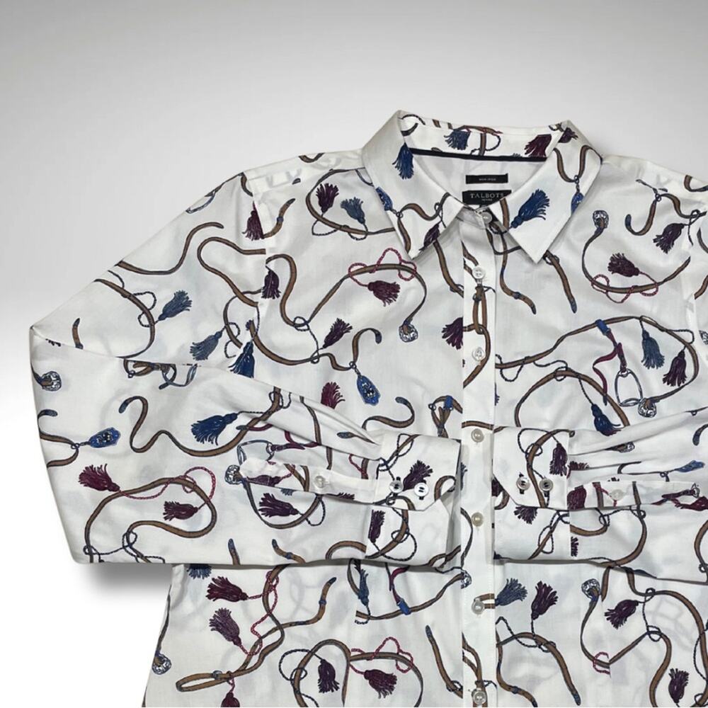 Equestrian Print Button Down Shirt Bridle & Tassel Motif | Dark Academia